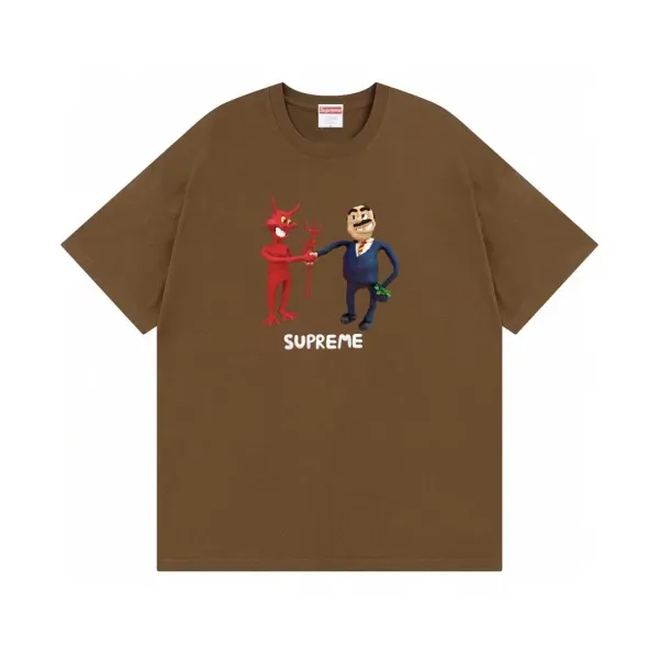 Supreme Devil & Businessman Graphic Brown T-Shirt - 1