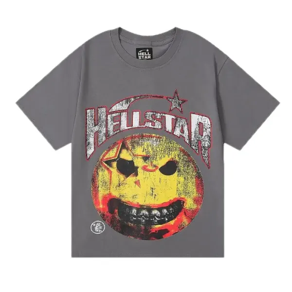 Hellstar Smiley Face Graphic Gray T-Shirt - 1