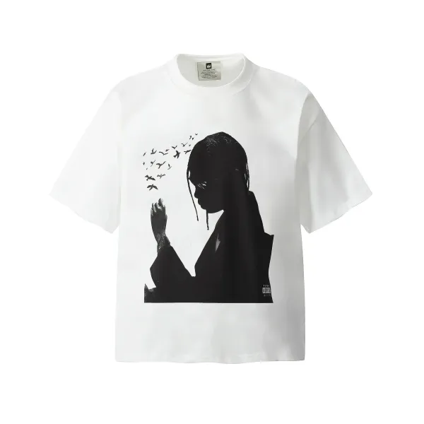 Design Wintekland Bird Silhouette Graphic T-Shirt White T-Shirts - 1