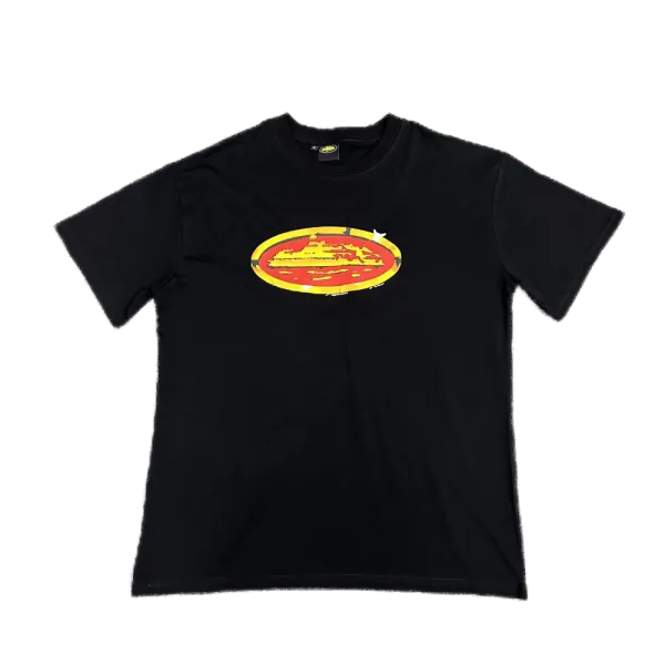 Design Oval Pizza Graphic Black T-Shirt - 1