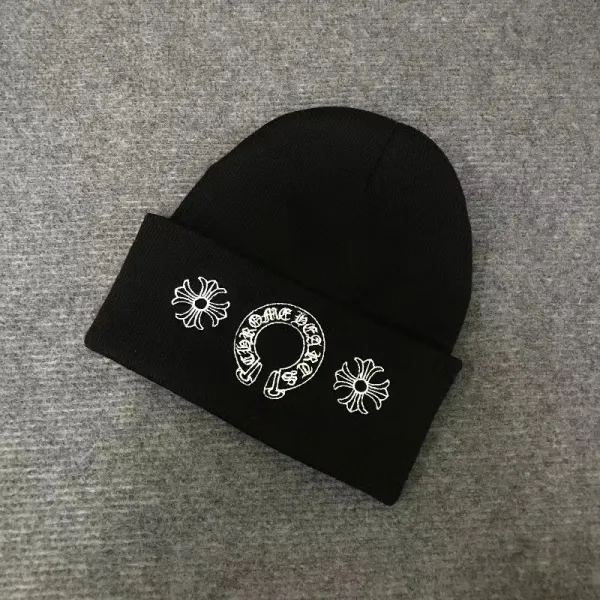 Chrome Hearts Floral Embroidered Black Beanie - 1
