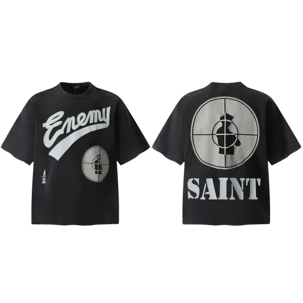Design Saint x Enemy Target Print Black Oversized T-Shirt T-Shirts - 1