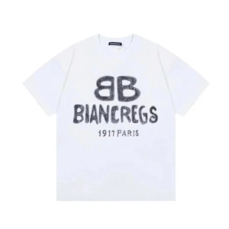Balenciaga T-Shirts Short Sleeve Graphic T-Shirt — 55158 white
