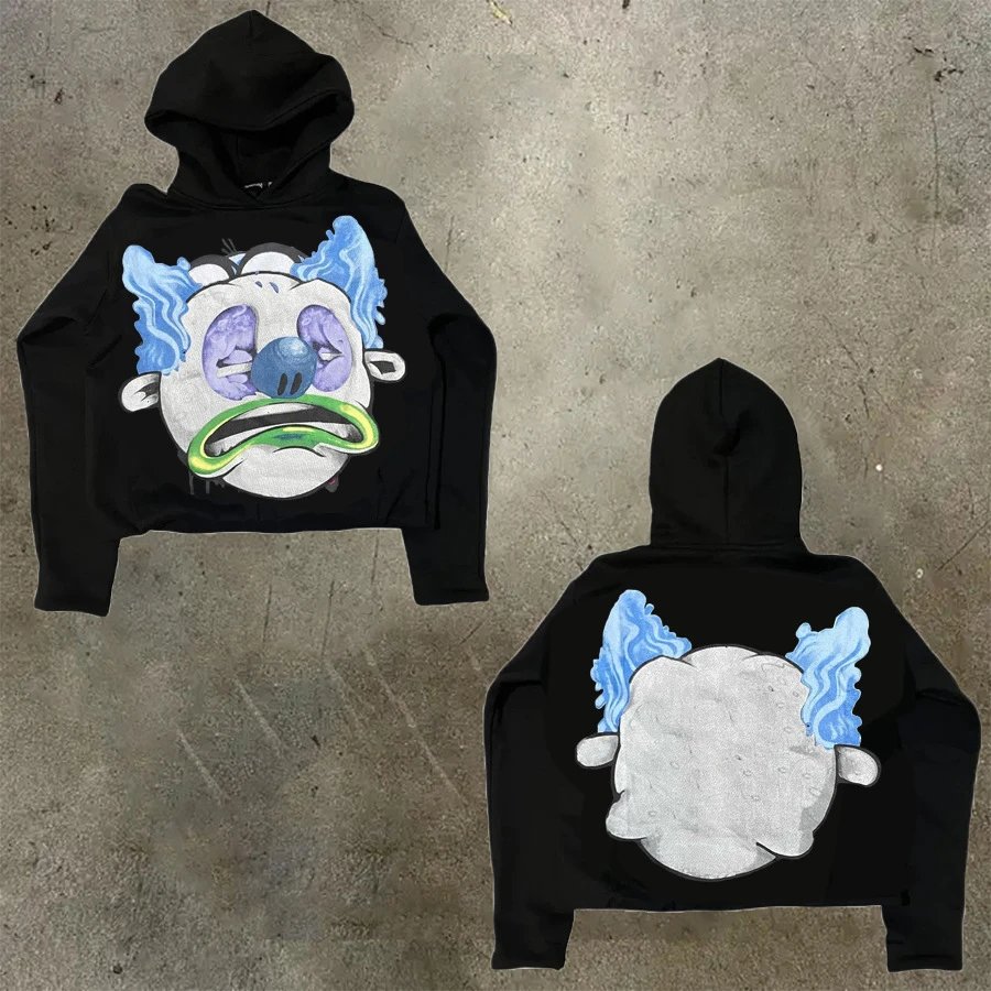 D Bandz Studios Hoodies & Sweatshirts Cartoon Graphic Print Pullover Hoodie — 【Cotton hooded sweater】W 46(Black)