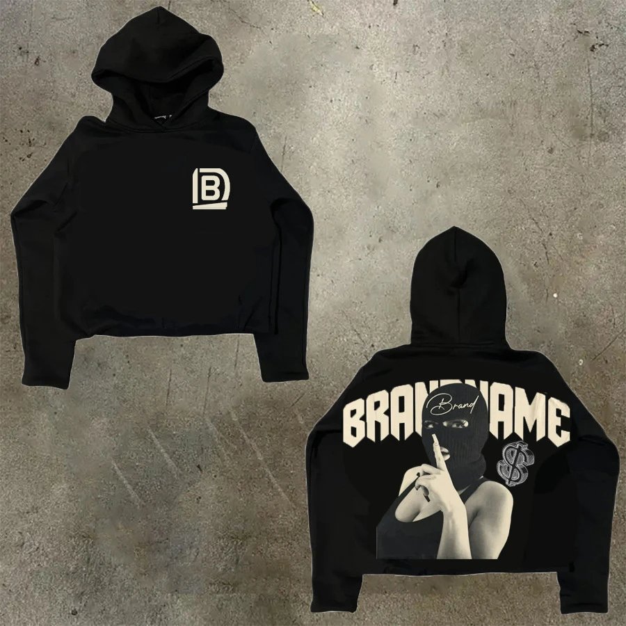 D Bandz Studios Hoodies & Sweatshirts Cartoon Graphic Print Pullover Hoodie — 【Cotton hooded sweater】W 52(Black)