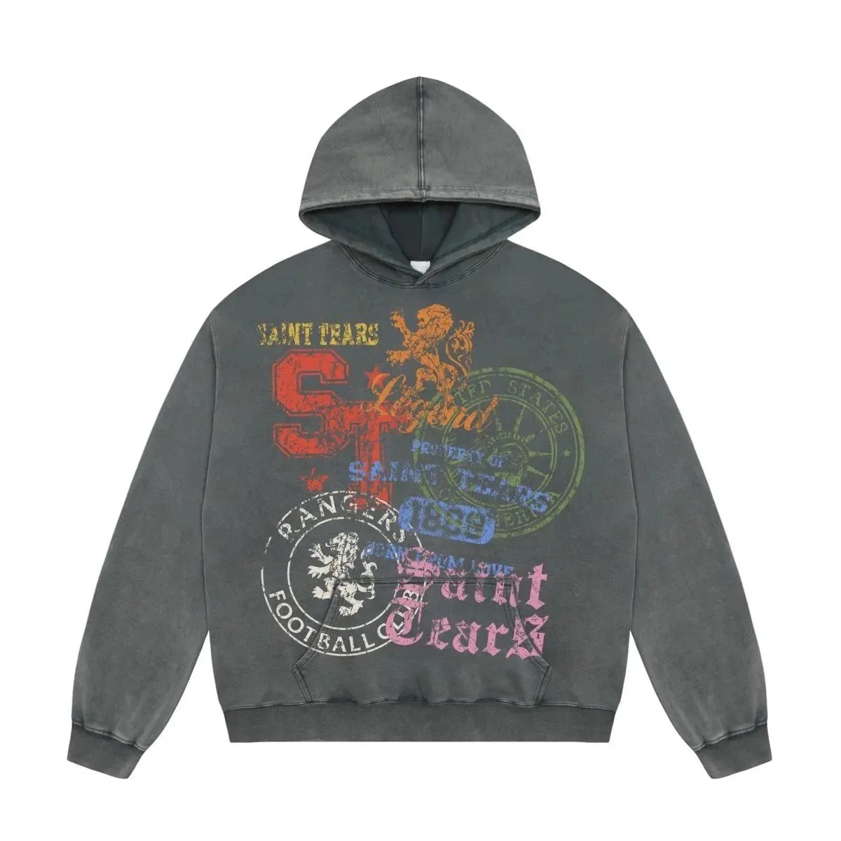 Saint Tears Saint Tears Oversized Hoodie in Washed Grey Grey