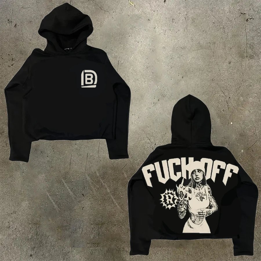 D Bandz Studios Hoodies & Sweatshirts Cartoon Graphic Print Pullover Hoodie — 【Cotton hooded sweater】W 60(Black)