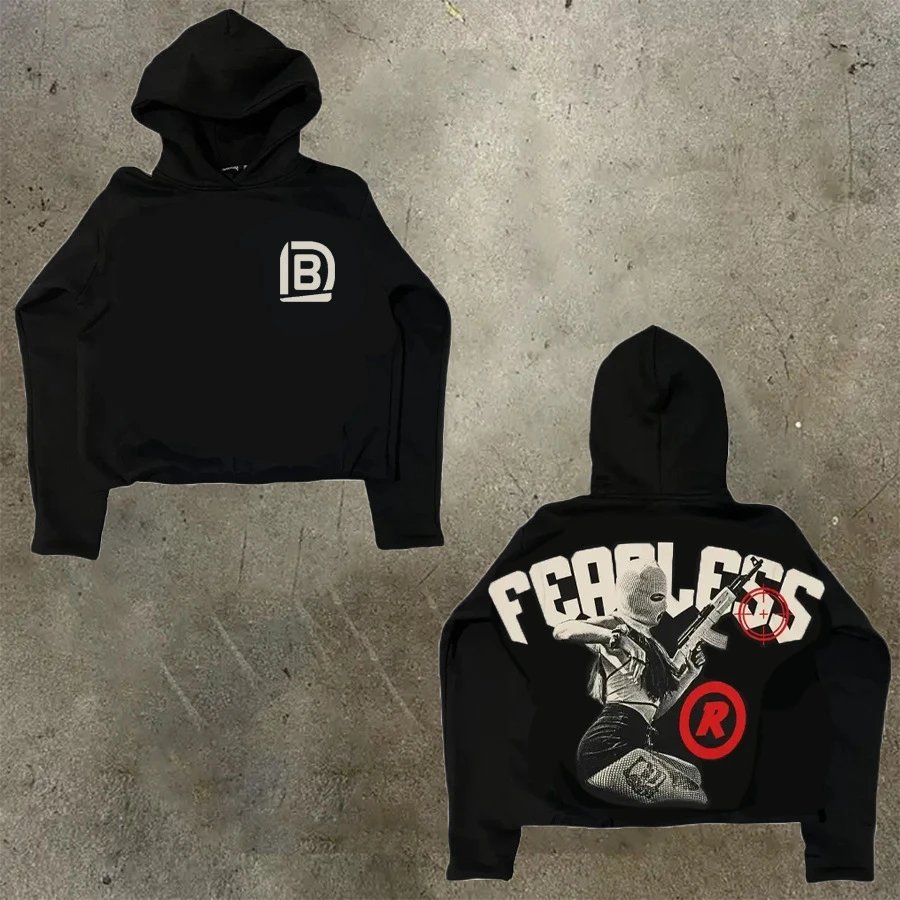 D Bandz Studios Hoodies & Sweatshirts Cartoon Graphic Print Pullover Hoodie — 【Cotton hooded sweater】W 63(Black)