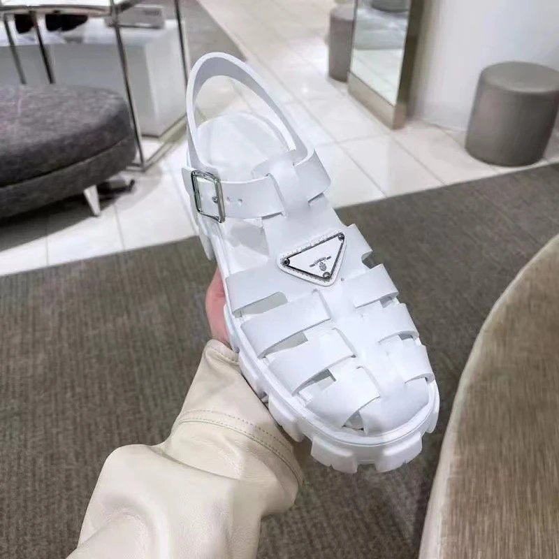 Unbranded Sandals Chunky woven fisherman with buckle ankle strap — white