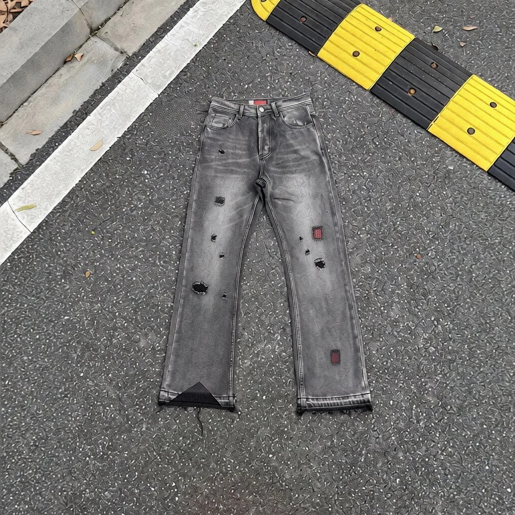 Retro Distressed Patchwork Corduroy Splatter Jeans