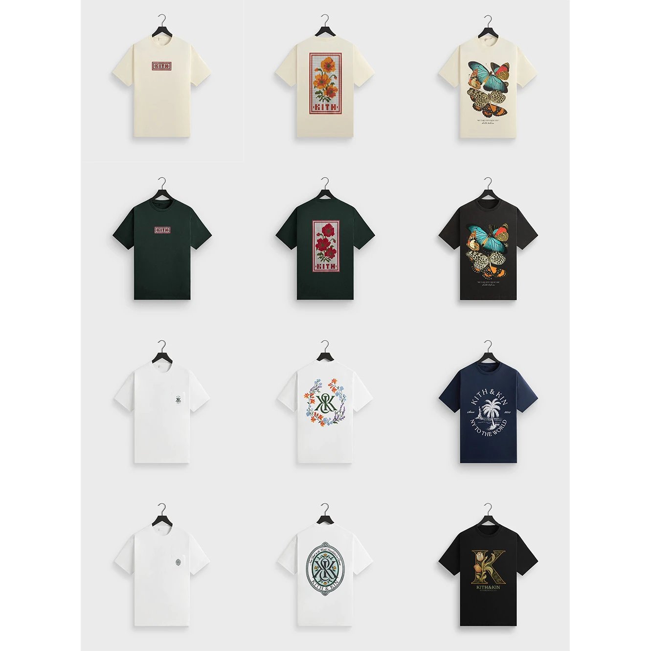 Kith Short Sleeve Graphic T-Shirt Cream Green White Navy Black Casual