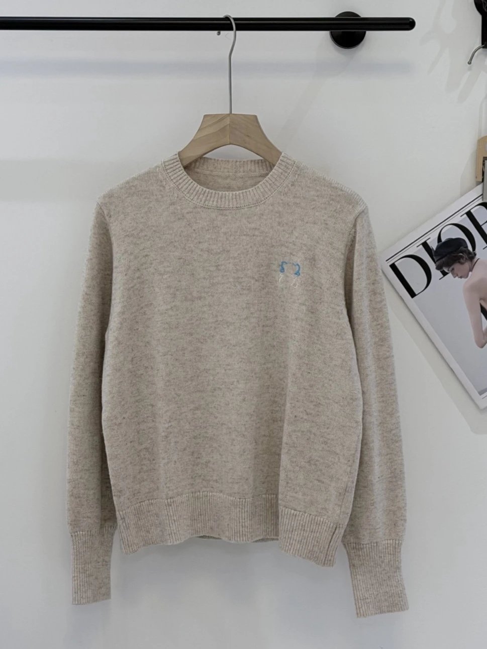 Wool Crew-Neck Knit Sweater with Letter Embroidery photo 4