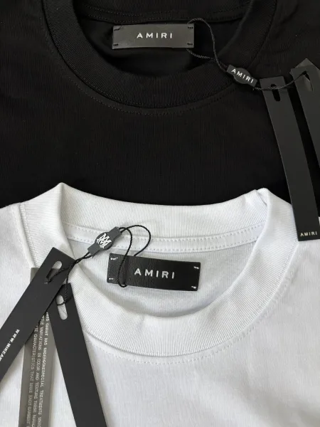 Amiri Shield Logo White T-Shirt with Blue Flame Sleeves - 12