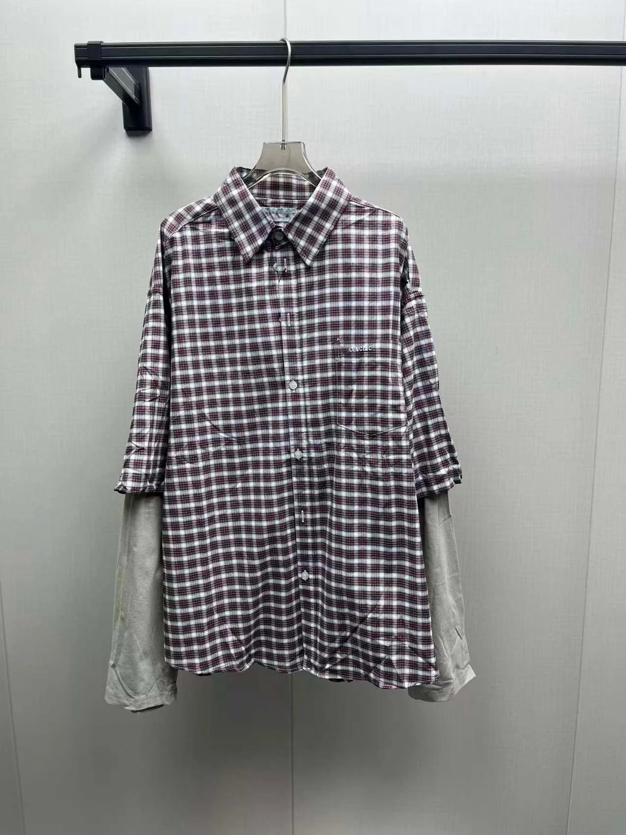 Embroidered Patchwork Plaid Long-Sleeve Shirt photo 2
