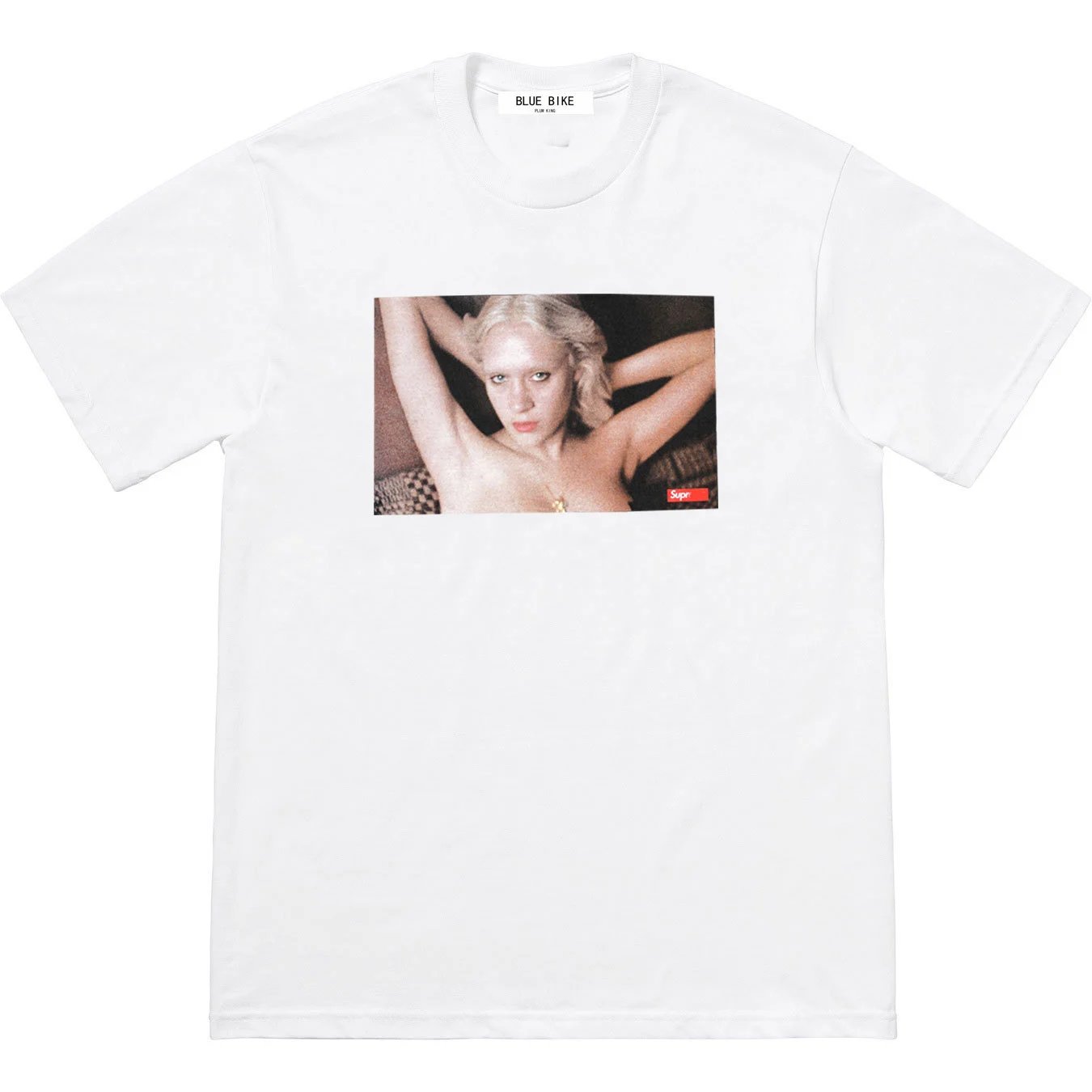 Blue Bike Movie Portrait Print White Unisex Crew Neck T-Shirt