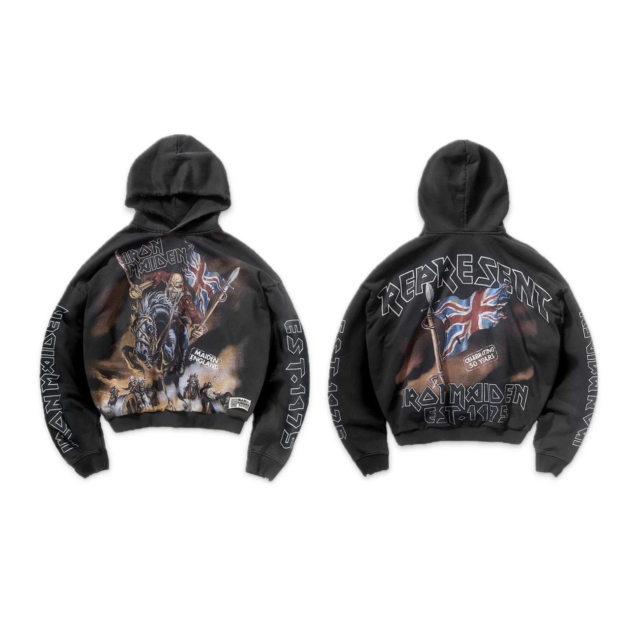 Distressed Dark Purple-Black Matching Hoodies photo 2