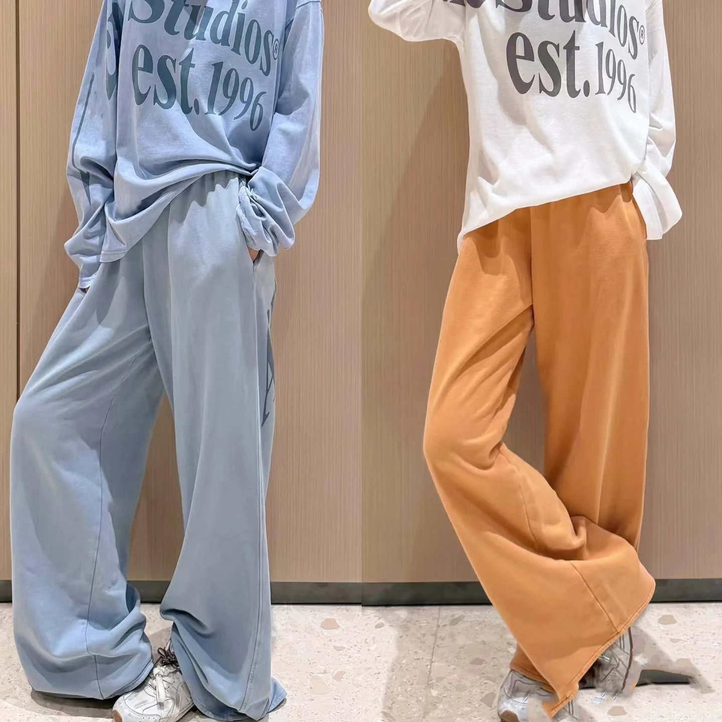 Floor-Length Straight-Leg Wide-Leg Casual Trousers