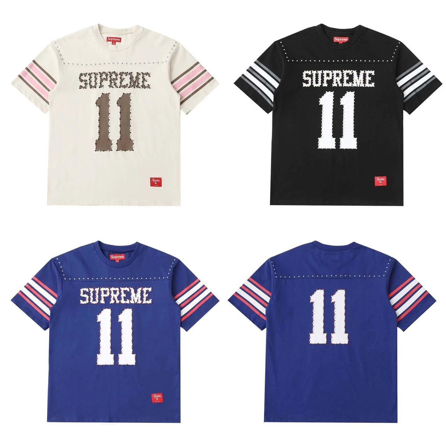 Rivet Rhinestone Appliqué Letter Short-Sleeve T-Shirt