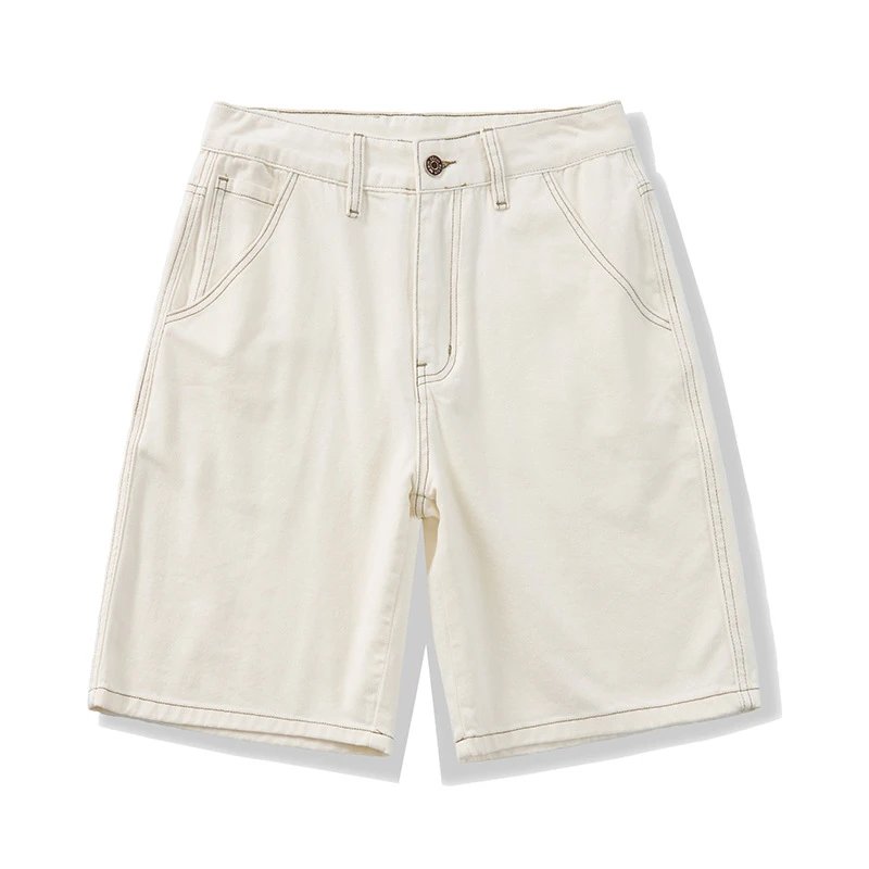 American-Style Off-White Casual Denim Shorts