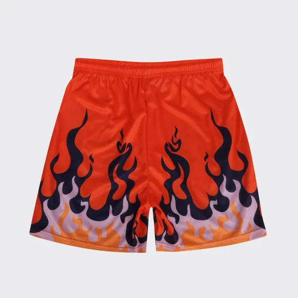 Design Flame Print Mesh Shorts Orange - 6