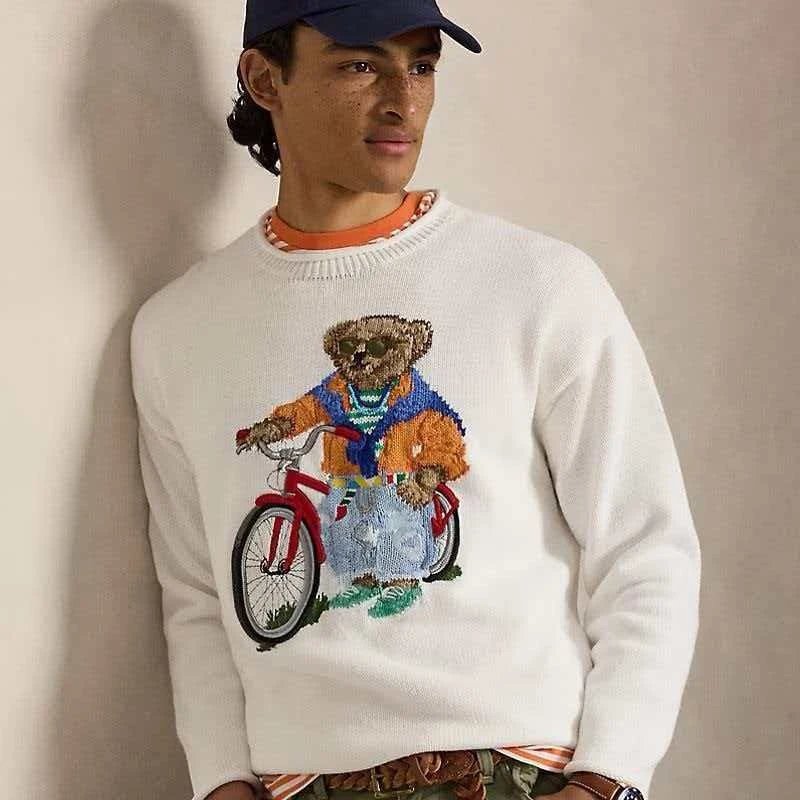 Heavy-Knit Cotton Cartoon Bear Sweater photo 3