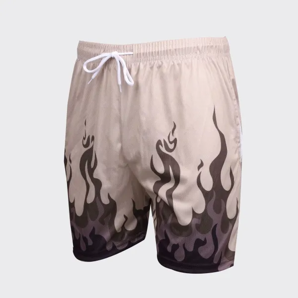 Design Flame Print Mesh Shorts Orange - 14