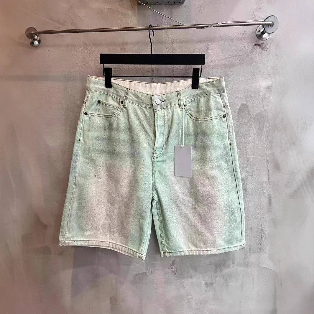 Fluorescent Mint Green Coated Denim Shorts