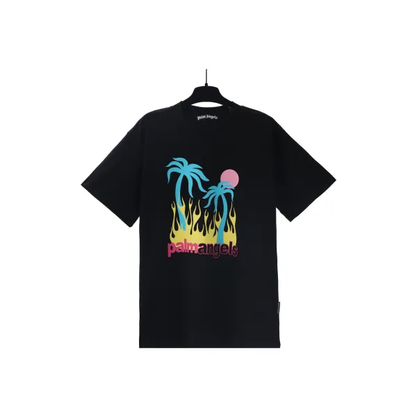 Palm Angels Palm Tree Flame Graphic Black T-Shirt - 1