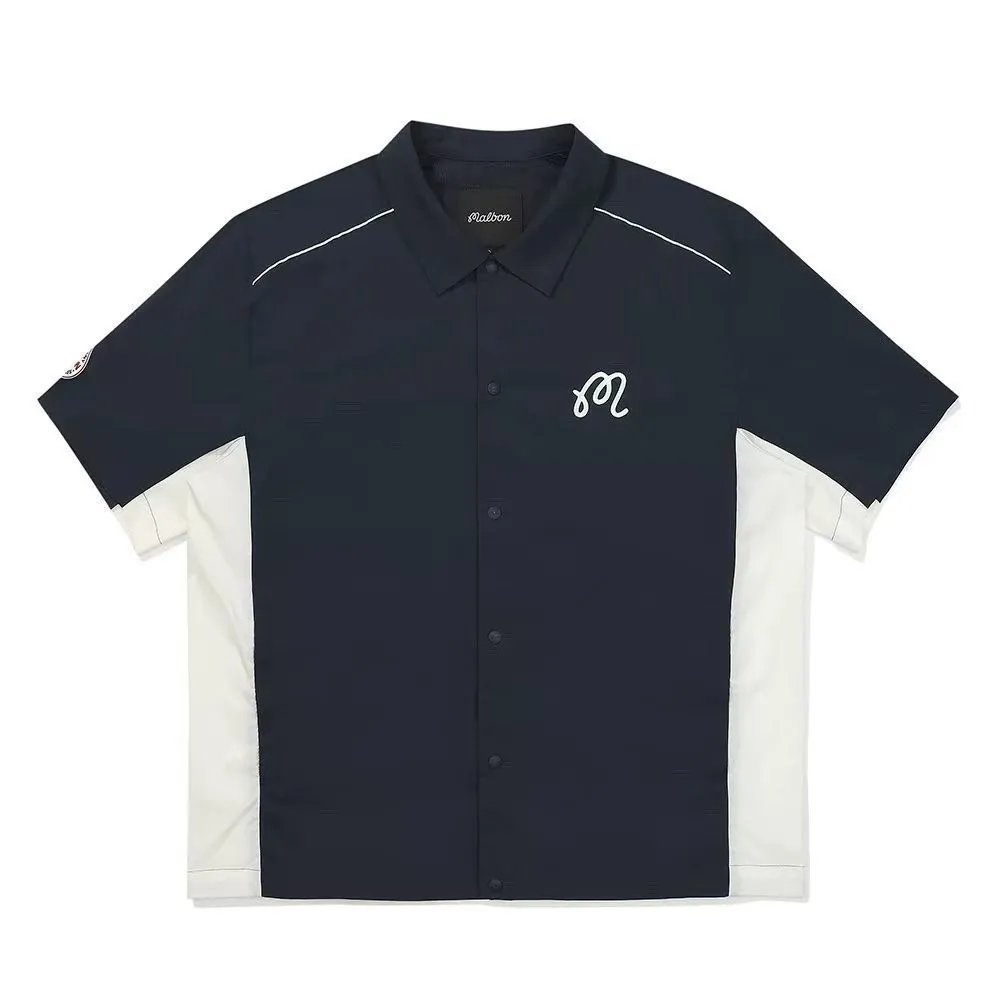 Malbon Golf Short-Sleeve Button-Up Shirt White/Navy - 9