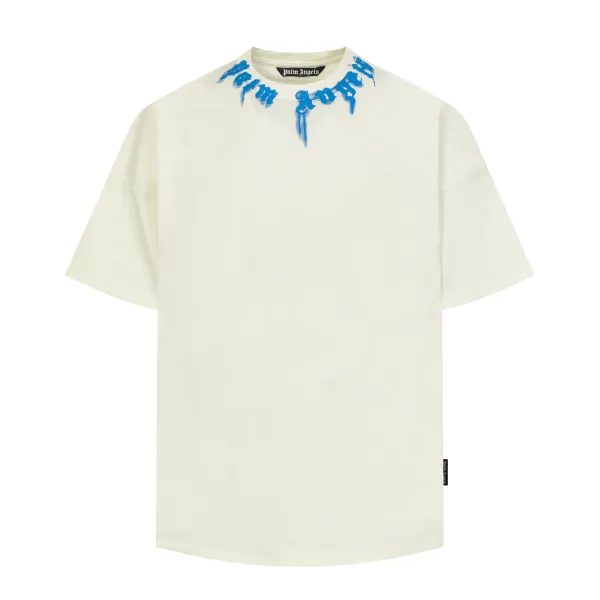 Palm Angels Neck Print Oversized T-Shirt Off-White - 1