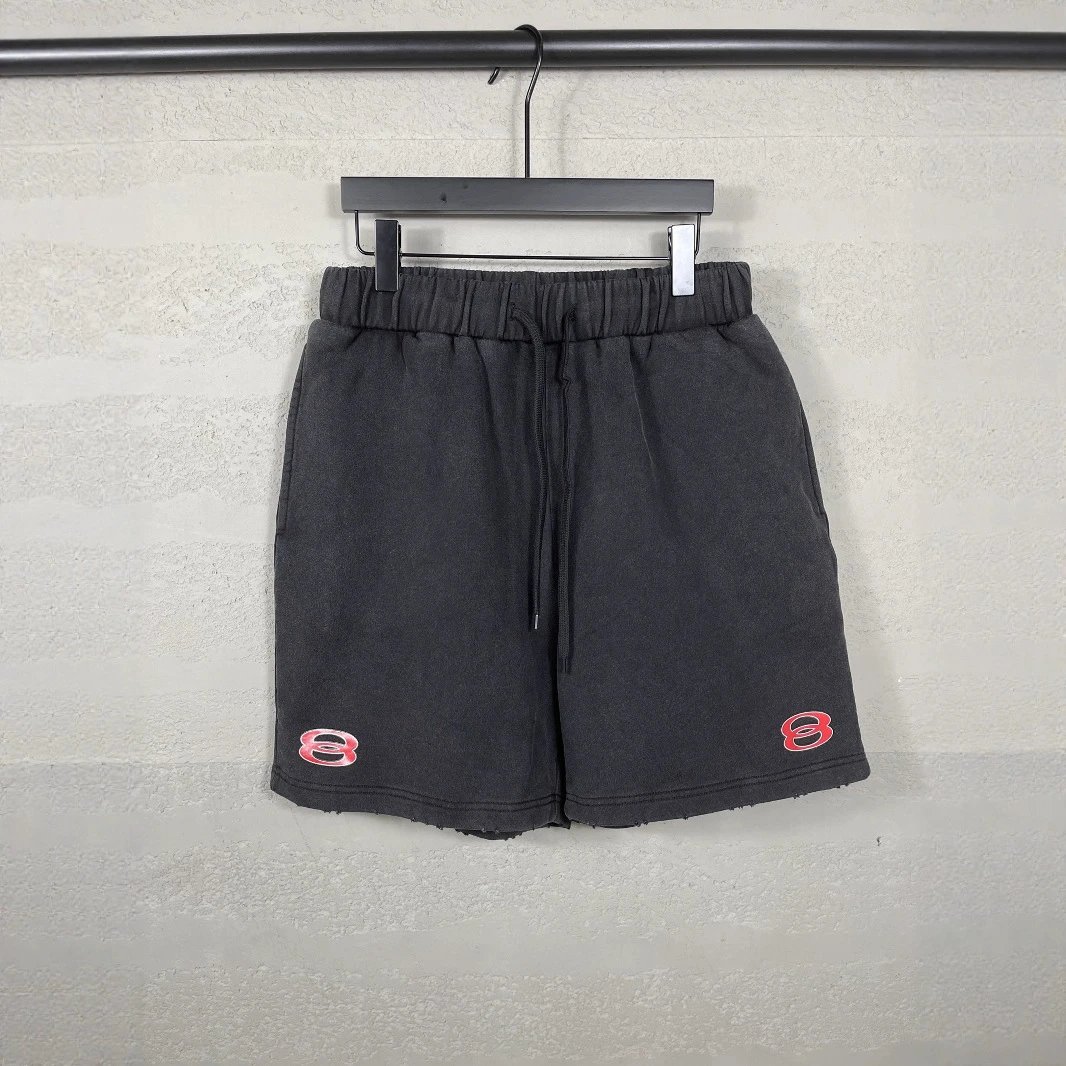 Washed Distressed Drawstring Shorts Black Casual