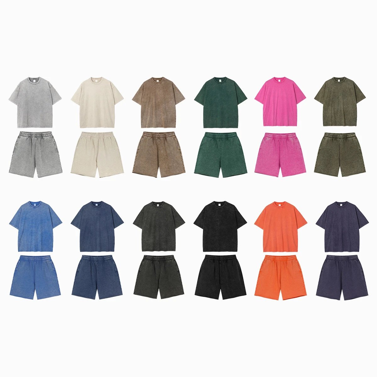 Water-Dyed Distressed Short-Sleeve T-Shirt and Shorts Set