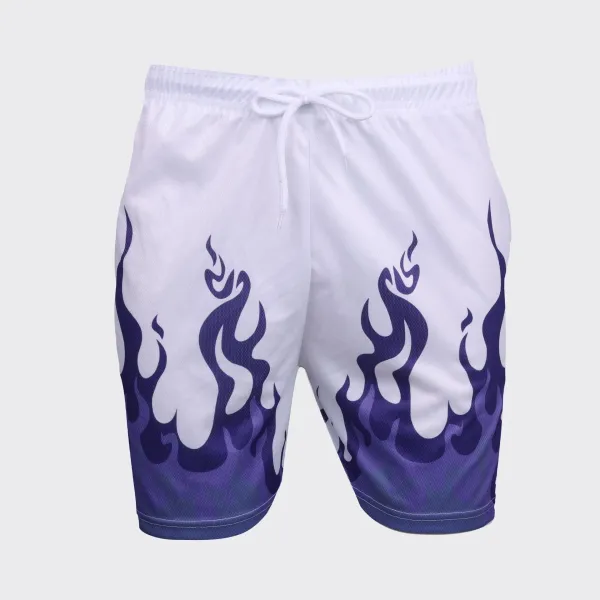 Design Flame Print Mesh Shorts Orange - 8