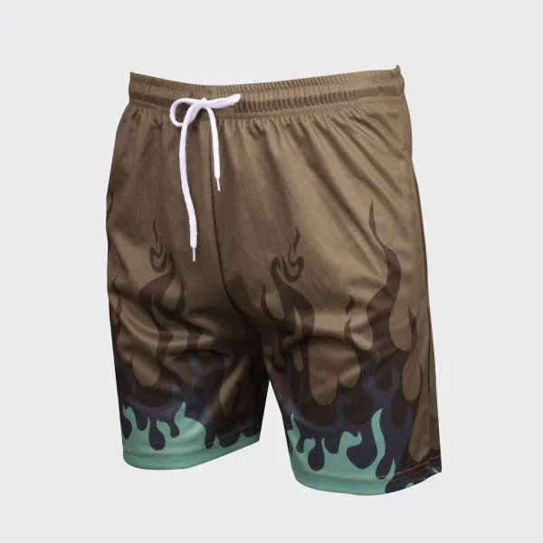 Design Flame Print Mesh Shorts Orange - 13