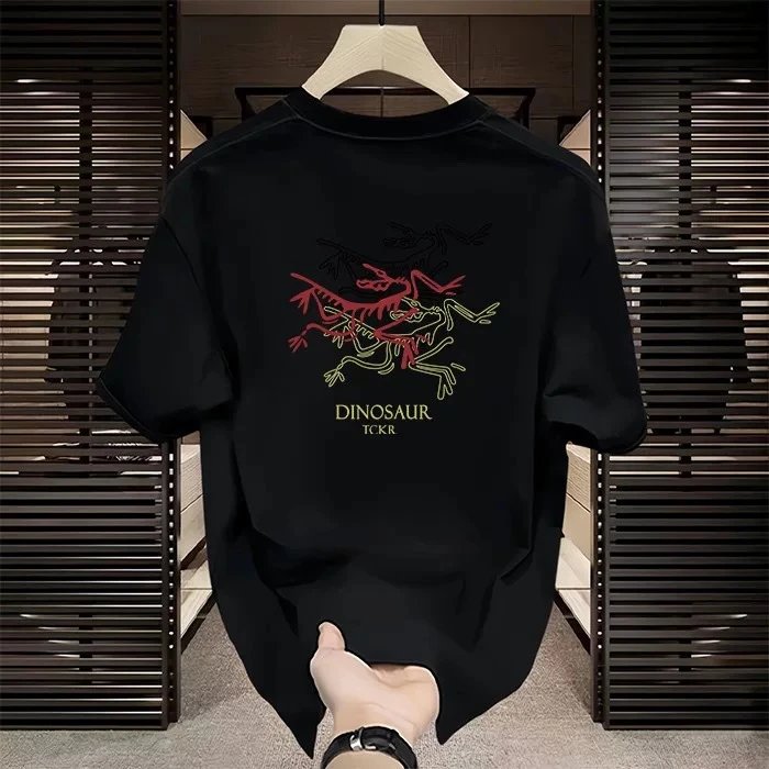 Unbranded T-Shirts Short-Sleeve Dinosaur Skeleton Graphic — Black [260 gsm-Two-tone bird]