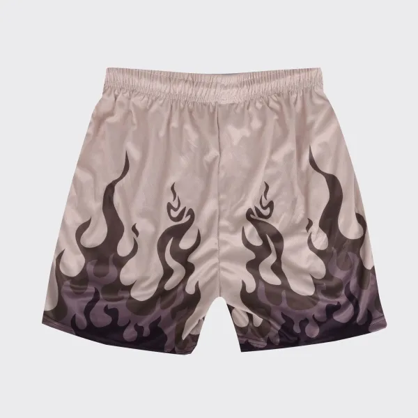 Design Flame Print Mesh Shorts Orange - 3