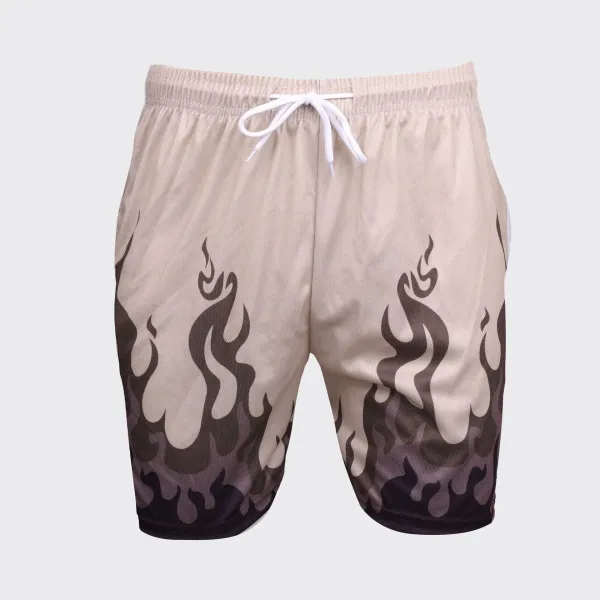 Design Flame Print Mesh Shorts Orange - 11