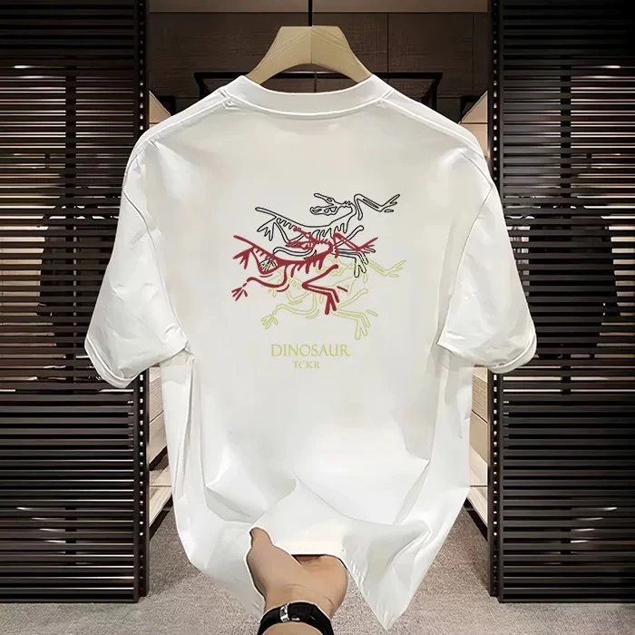 Unbranded T-Shirts Short-Sleeve Dinosaur Skeleton Graphic — White [260g-Two-tone bird]