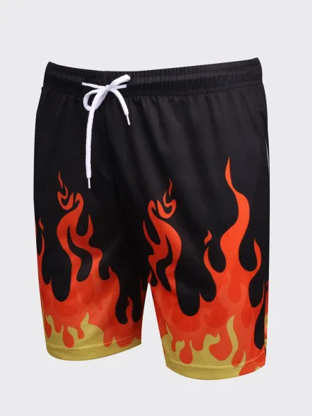 Design Flame Print Mesh Shorts Orange - 20
