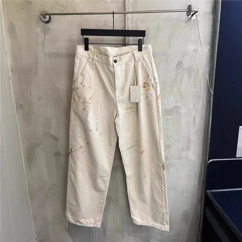 New Splatter Print Loose Fit Straight Leg Jeans for Men and Women