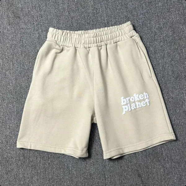 Broken Planet Logo Embroidered Beige Shorts - 1