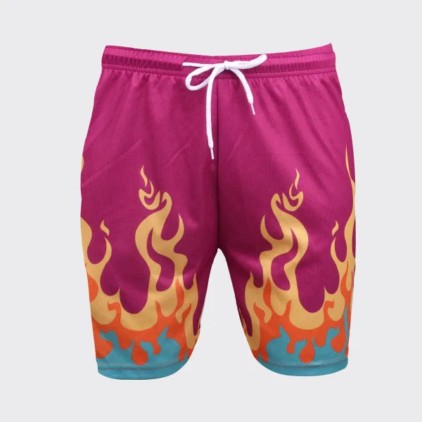 Design Flame Print Mesh Shorts Orange - 9