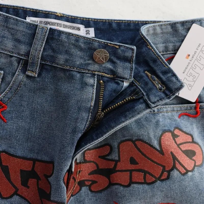Letter Print Distressed Denim Shorts