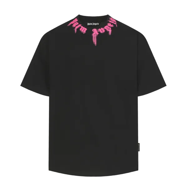Palm Angels Gothic Collar Print Black T-Shirt - 1