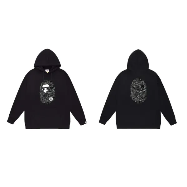 A Bathing Ape Topo Map Ape Head Hoodie Black - 1
