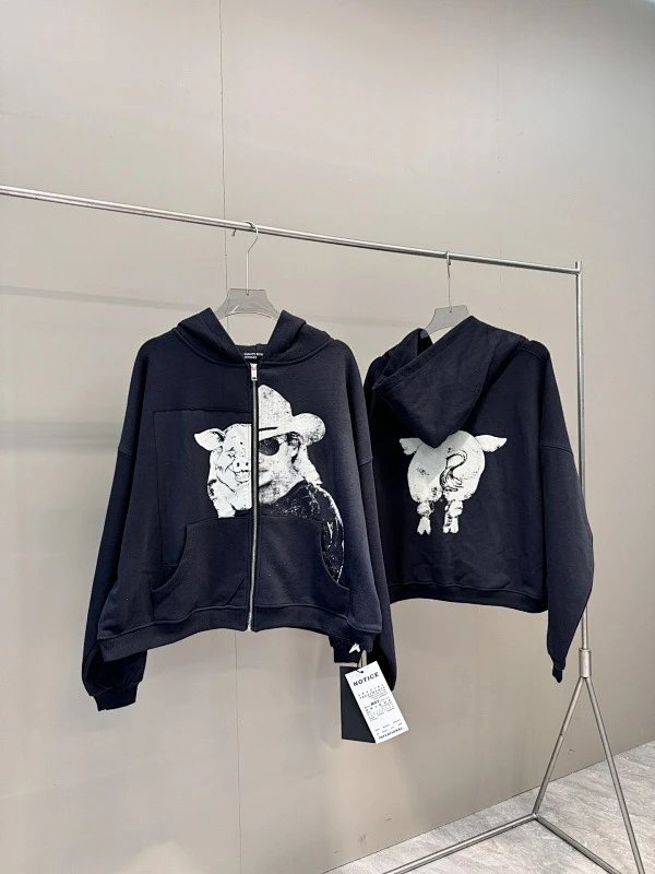 Distressed Leather Hooded Jacket with Graphic Print photo 8