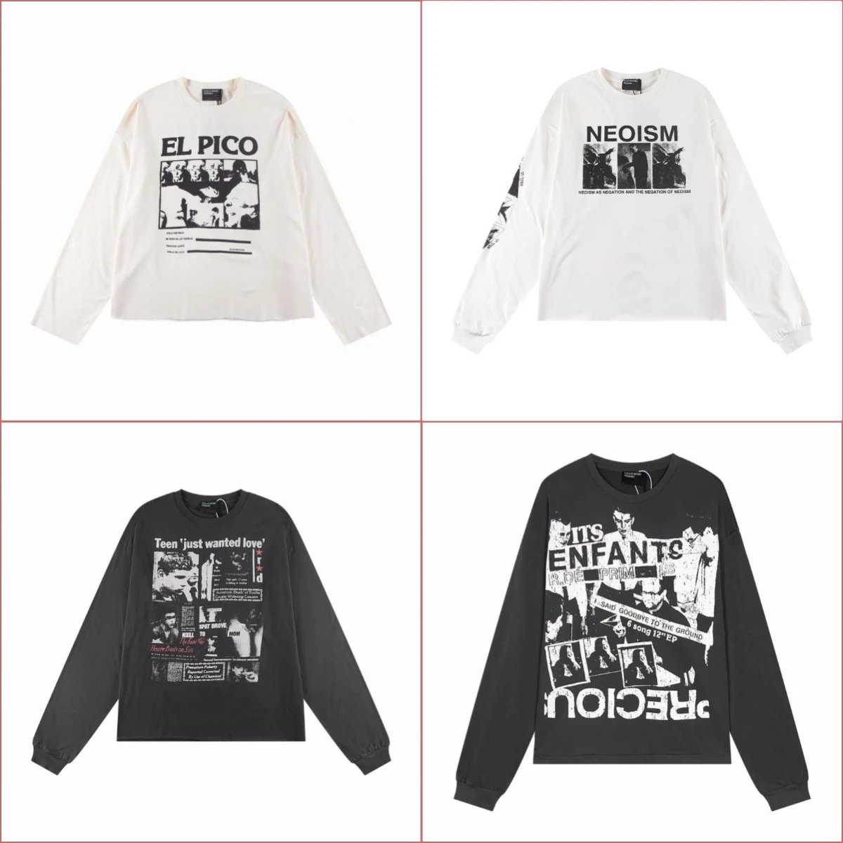 American Retro Direct Print Portrait Rock Long-Sleeve T-Shirt