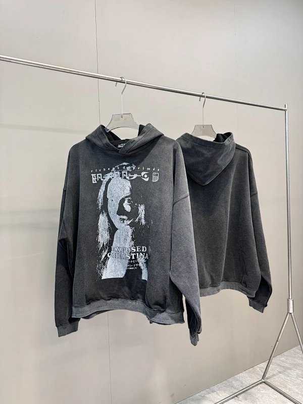 Distressed Leather Hooded Jacket with Graphic Print photo 7