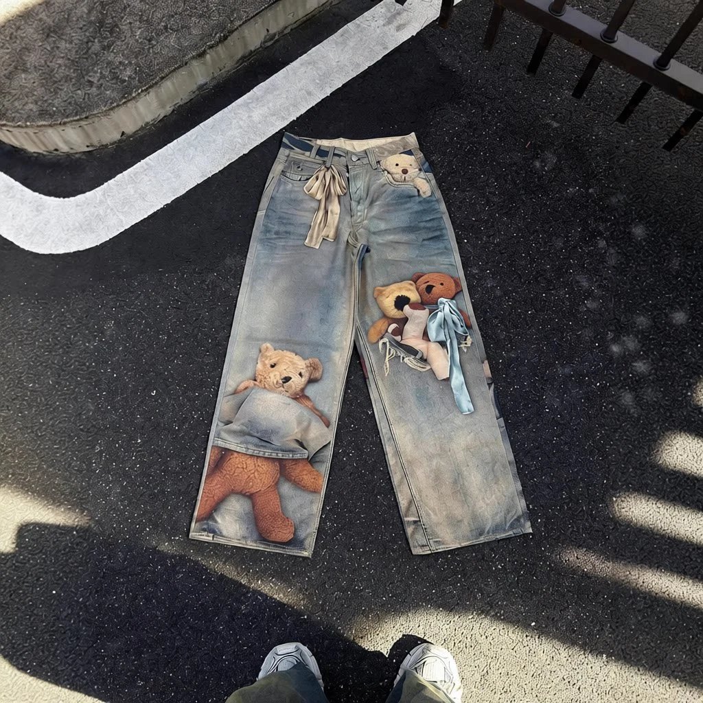 3D Printed Low-Waisted Wide-Leg Jeans