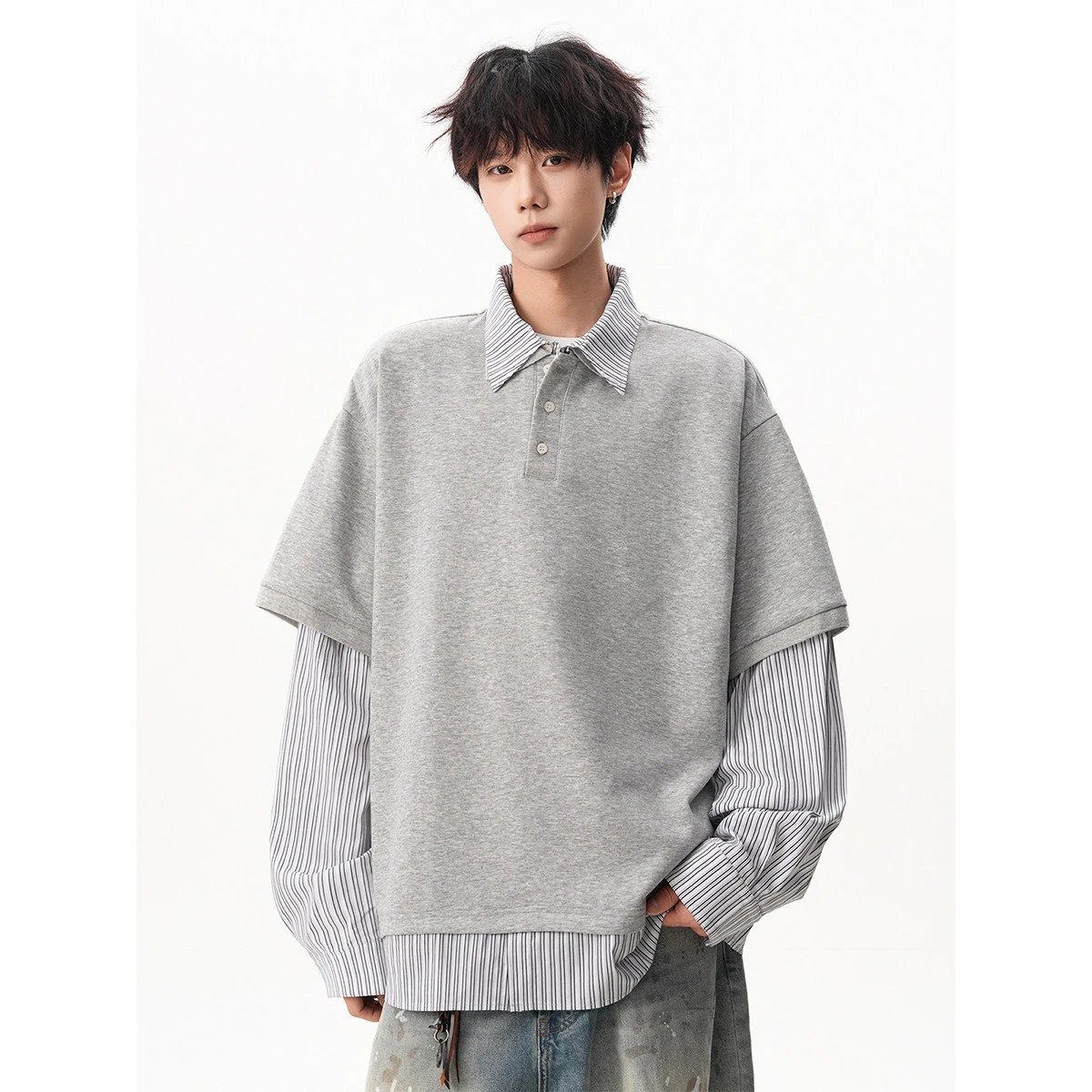 Striped Polo Shirt and Hoodie Set